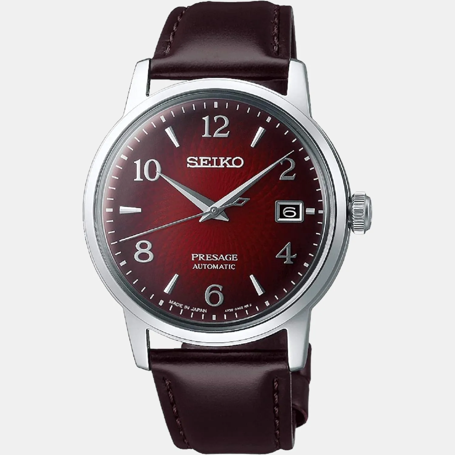 Presage Men Automatic Red Dial Analog Leather Watch SRPE41J1