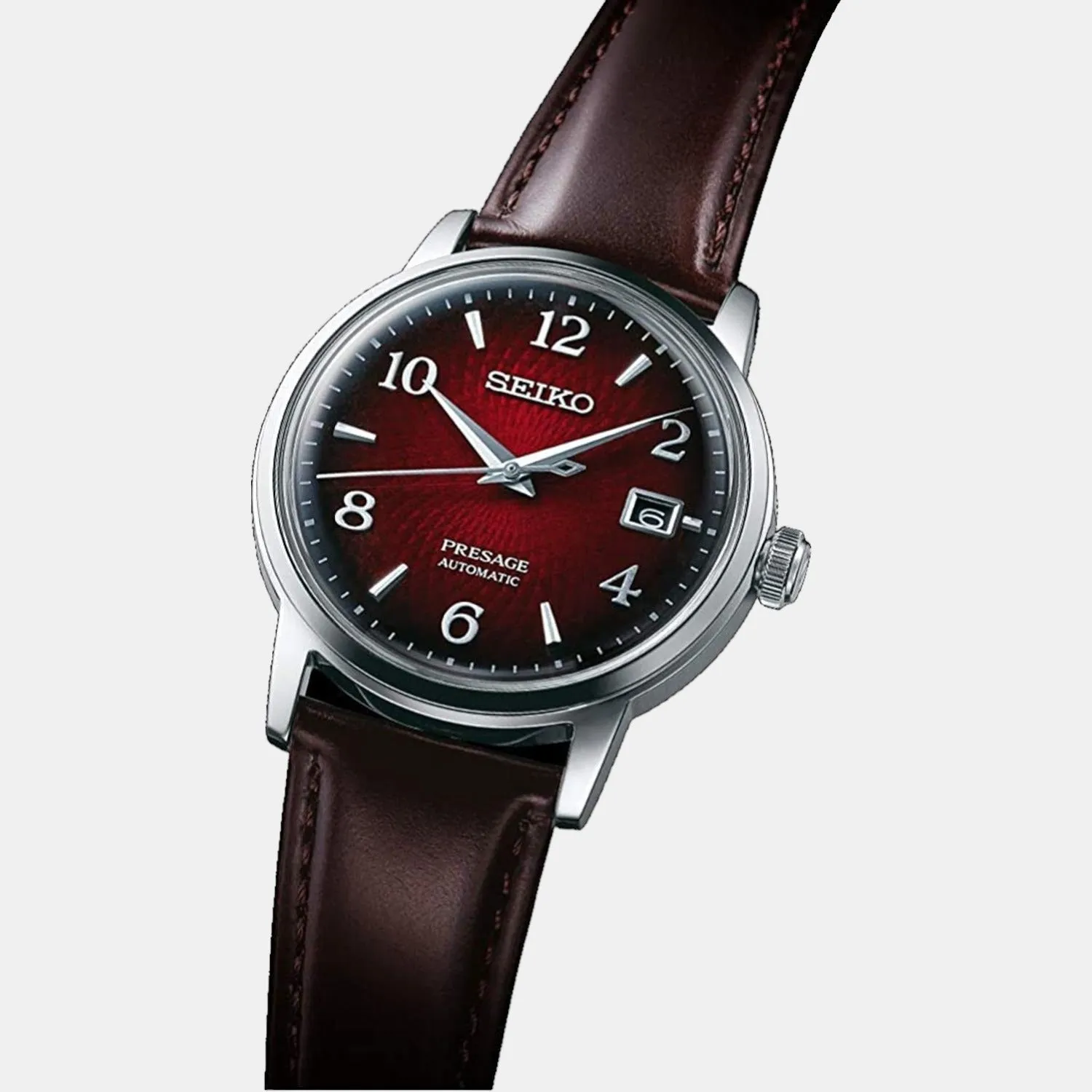 Presage Men Automatic Red Dial Analog Leather Watch SRPE41J1