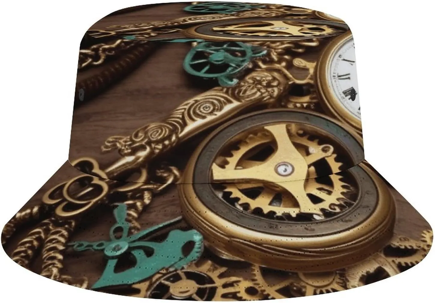 Print Bucket Hat for Women,Fishing Hat for Men,Summer Beach Hat for Men Women Teens, 5 3/8 Beach Sun Hat,Steampunk Watches wipe inclination nebula Keys and Chains 