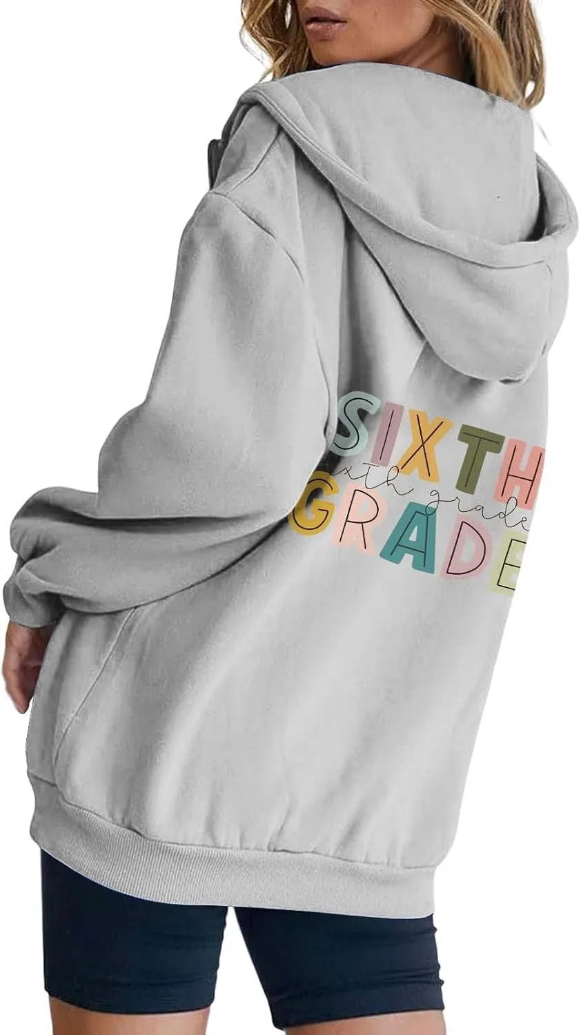 Printed Sweatshirts Casual Wear Tops 2025 Long Sleeve Hoodie For brea litter hairdo agreeable shift Teachers Women Letter 