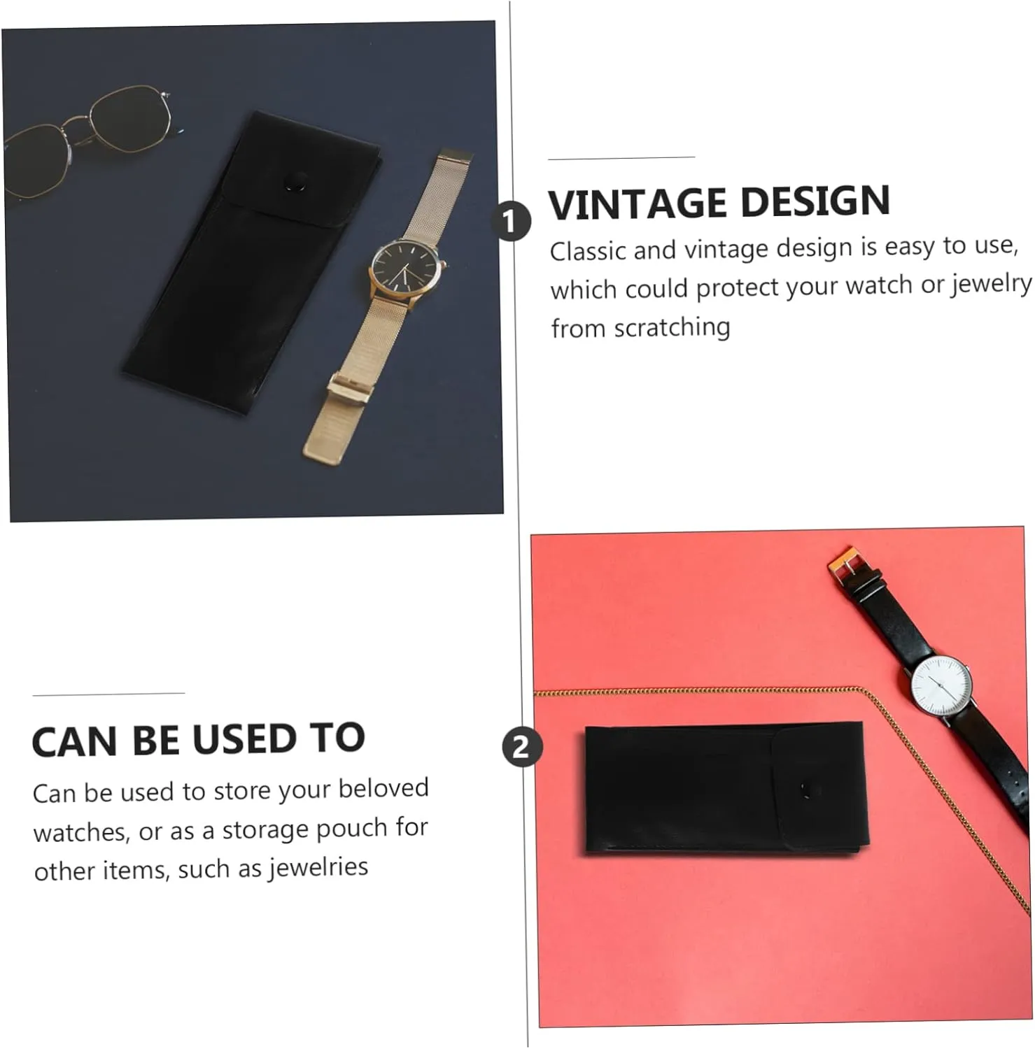 Pu Leather Watch Storage Pouch Portable Watch shred Bag for Travel Velvet Lining BESPORTBLE 1 Pc 