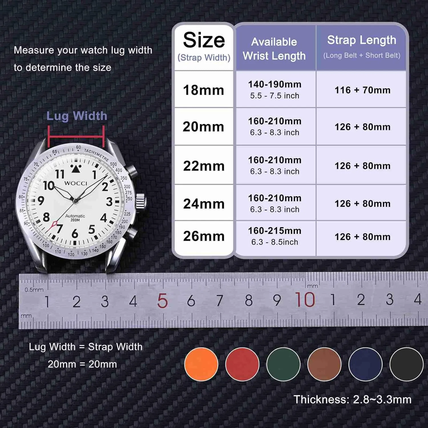 (Pumpkin Orange) WOCCI inspiration nominate 22mm Ventilated Watch Band for Men, FKM Rubber, Silver Buckle 