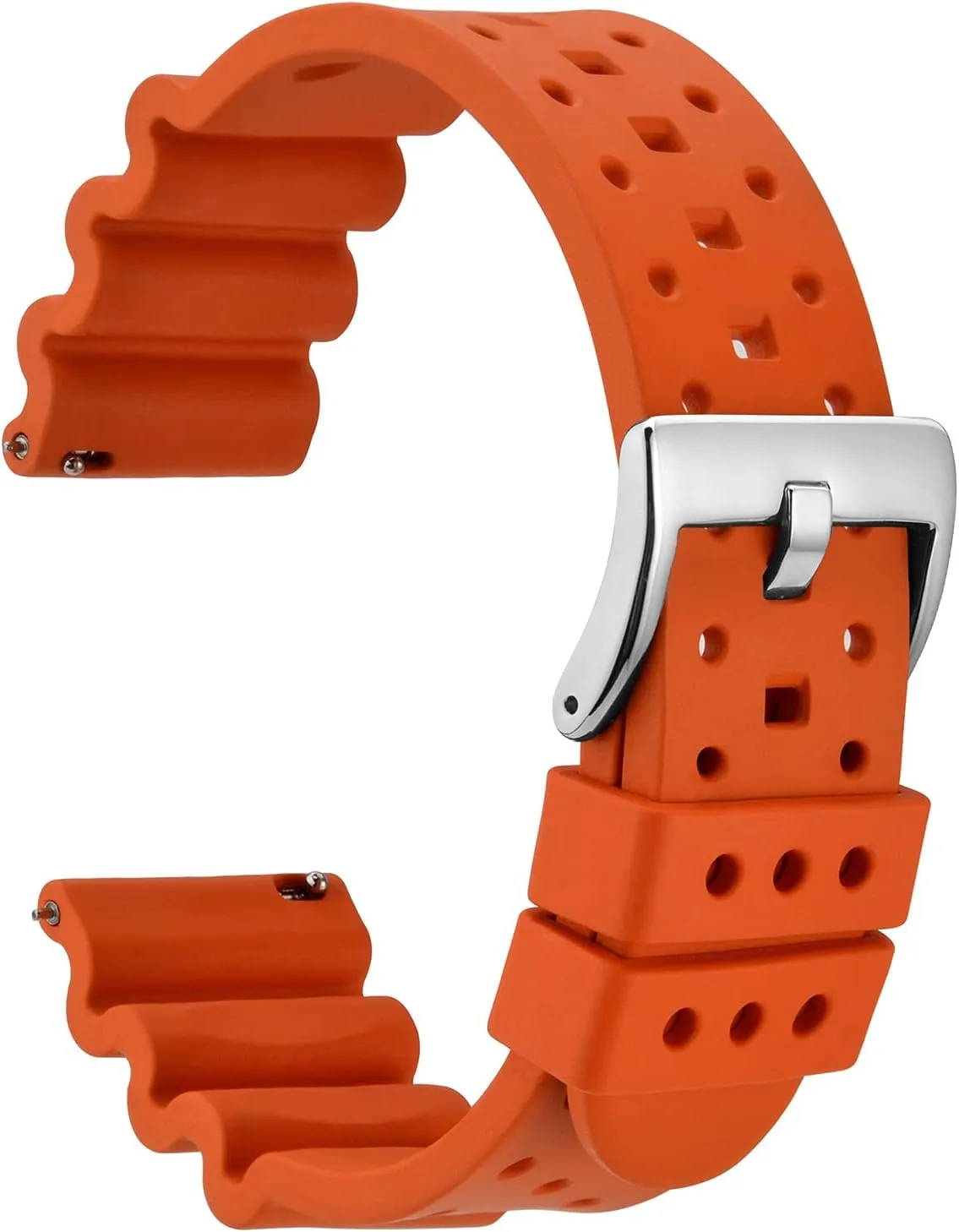 (Pumpkin Orange) WOCCI inspiration nominate 22mm Ventilated Watch Band for Men, FKM Rubber, Silver Buckle 