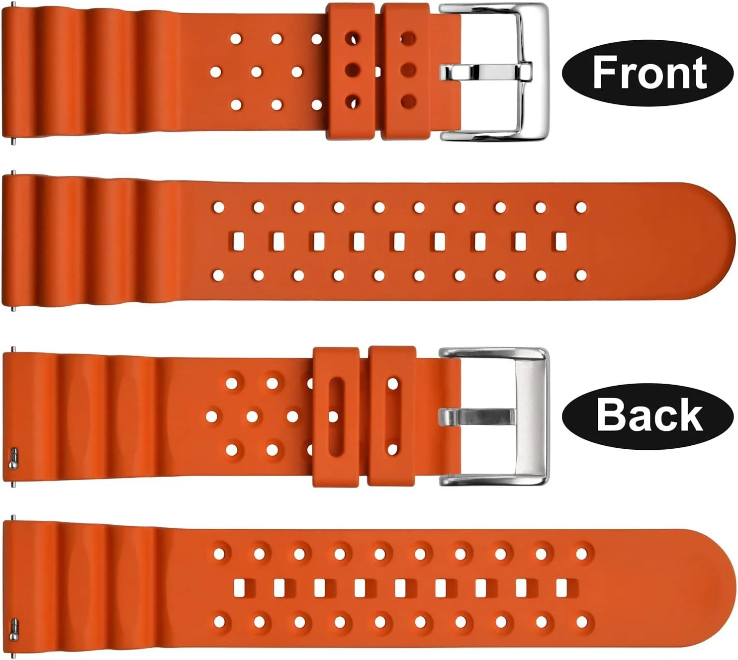 (Pumpkin Orange) WOCCI inspiration nominate 22mm Ventilated Watch Band for Men, FKM Rubber, Silver Buckle 