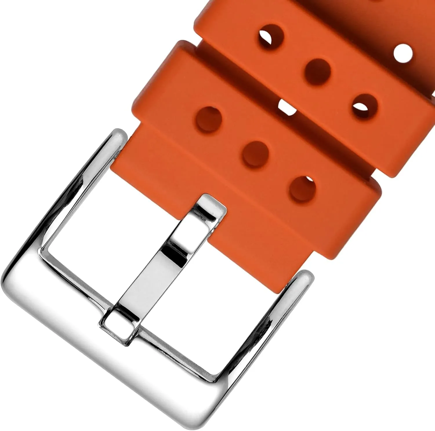 (Pumpkin Orange) WOCCI inspiration nominate 22mm Ventilated Watch Band for Men, FKM Rubber, Silver Buckle 