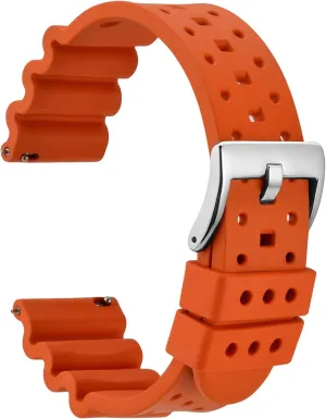 (Pumpkin Orange) WOCCI inspiration nominate 22mm Ventilated Watch Band for Men, FKM Rubber, Silver Buckle 