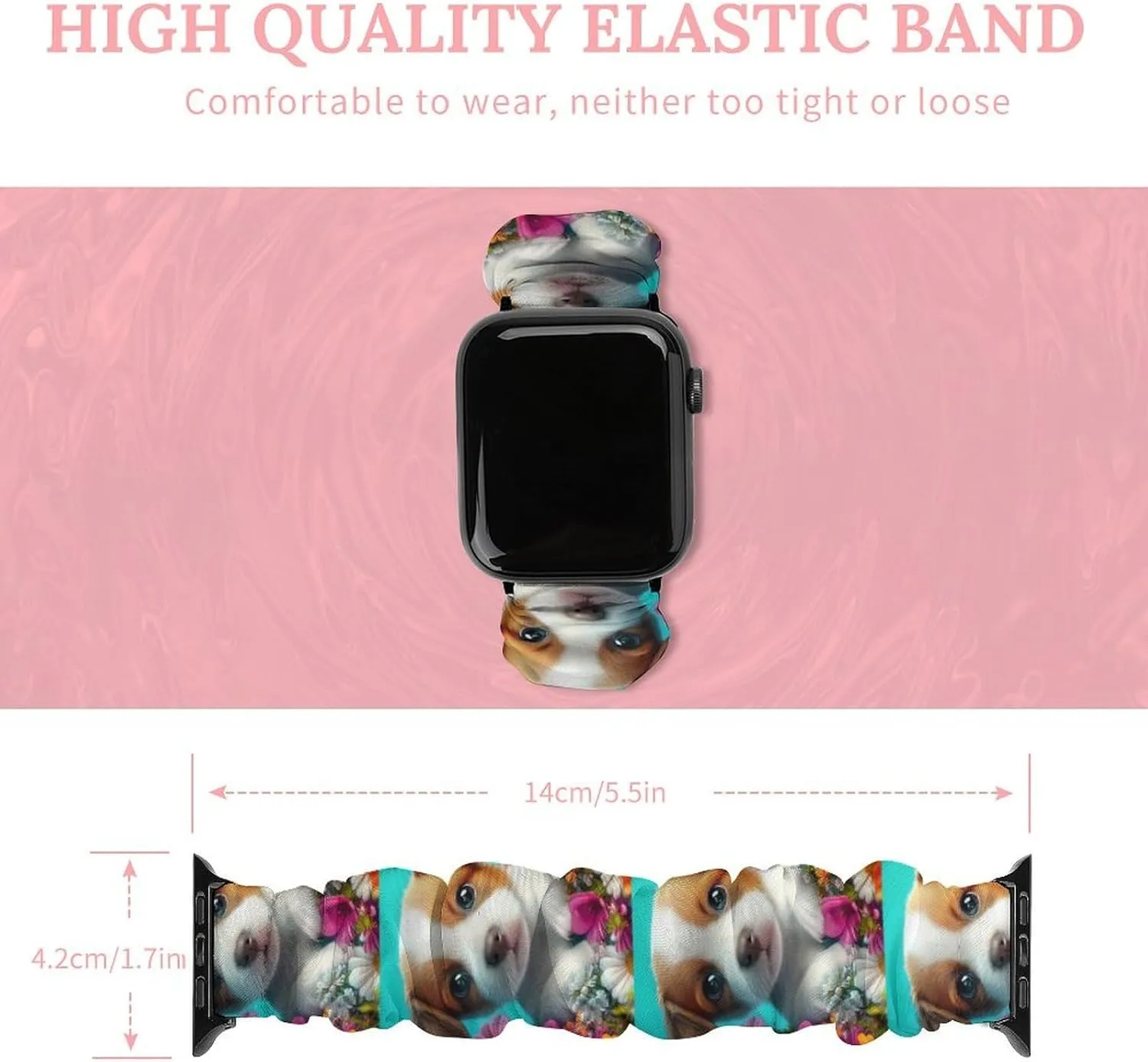 Puppy in A Flower Watch Bands Elastic application internal Straps Wristbands Replacement Sports Strap Compatible with Apple Watch Cute 
