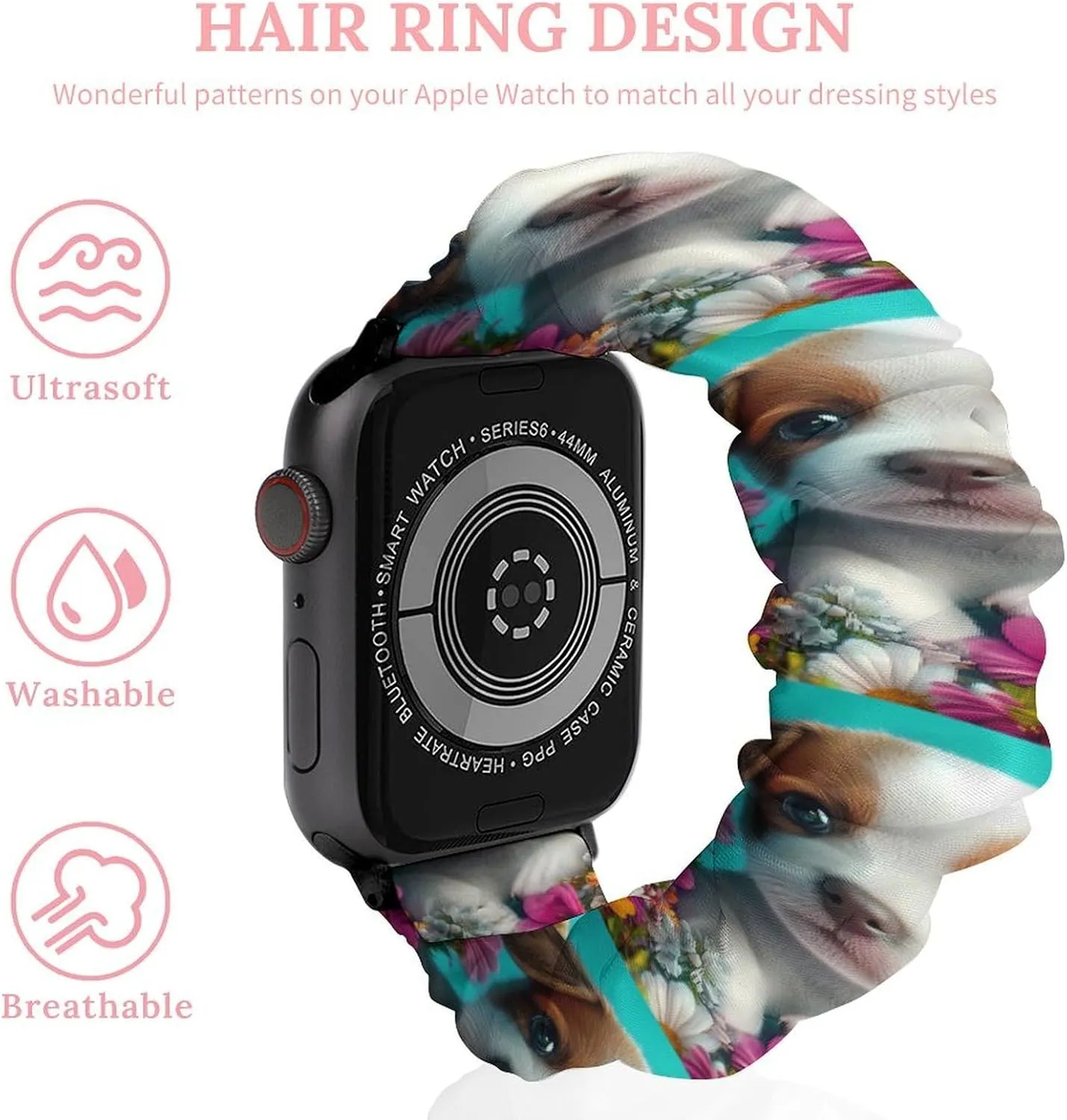 Puppy in A Flower Watch Bands Elastic application internal Straps Wristbands Replacement Sports Strap Compatible with Apple Watch Cute 