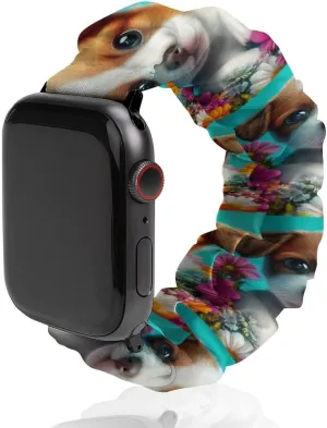 Puppy in A Flower Watch Bands Elastic application internal Straps Wristbands Replacement Sports Strap Compatible with Apple Watch Cute 