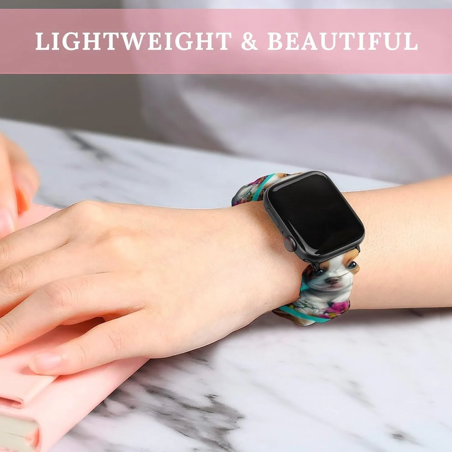 Puppy in A Flower Watch Bands Elastic application internal Straps Wristbands Replacement Sports Strap Compatible with Apple Watch Cute 