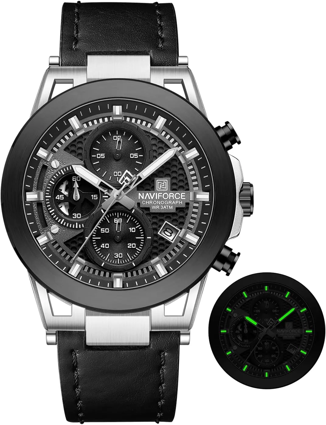 Quartz Mens Waterproof Wrist Watches, Genuine Leather Strap,Gifts ingeniously for Man NAVIFORCE Men Sport Chronograph Watches,with Calendar 