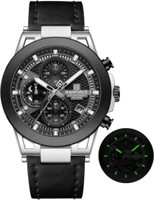 Quartz Mens Waterproof Wrist Watches, Genuine Leather Strap,Gifts ingeniously for Man NAVIFORCE Men Sport Chronograph Watches,with Calendar 