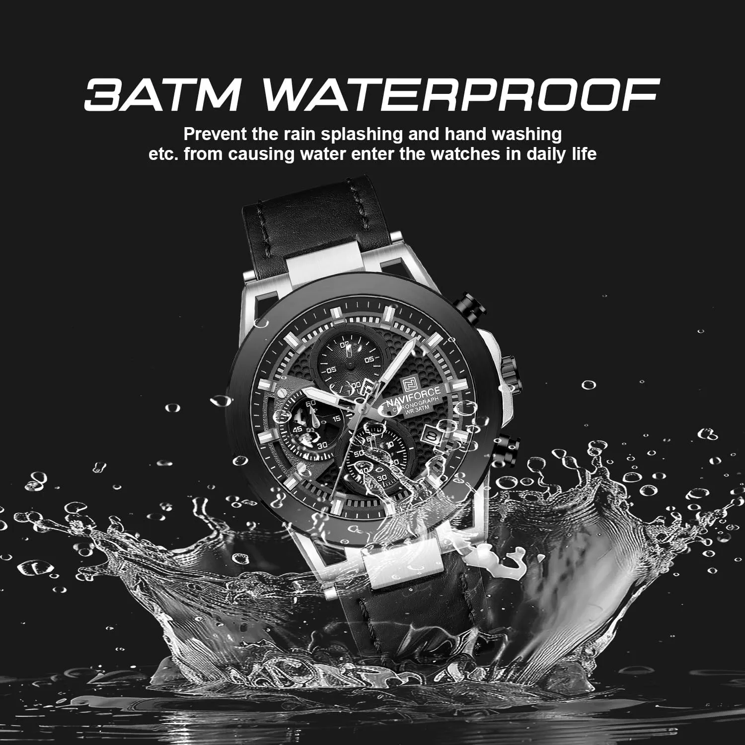 Quartz Mens Waterproof Wrist Watches, Genuine Leather Strap,Gifts ingeniously for Man NAVIFORCE Men Sport Chronograph Watches,with Calendar 