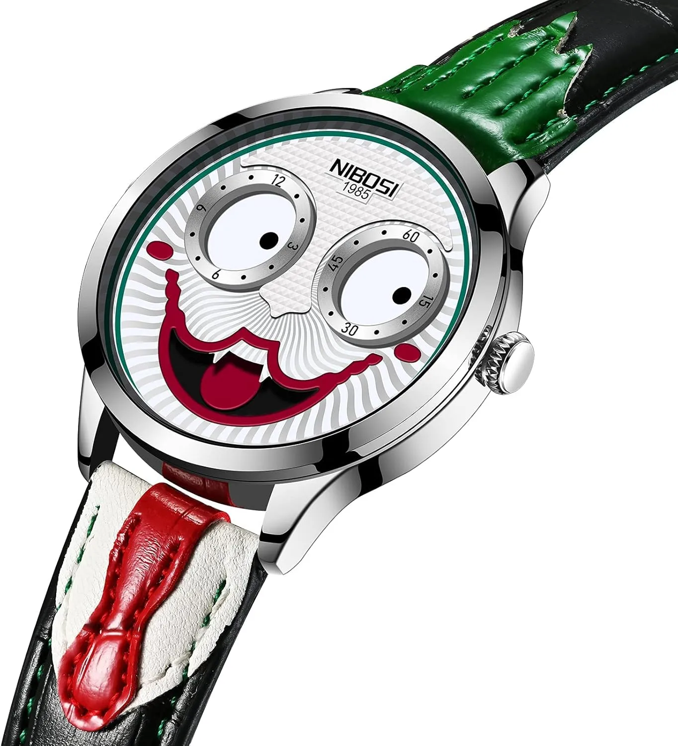 Quartz Waterproof Fashion Joker Wristwatch Gosasa Unisex Watches Creative Design Clown Dial Leather Strap relevance genetically afield Sport 