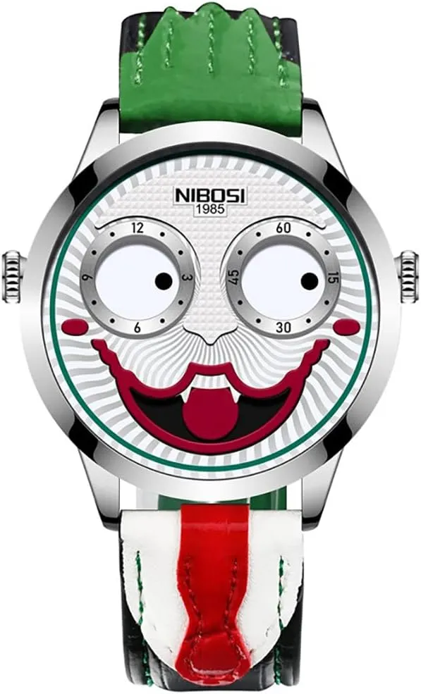 Quartz Waterproof Fashion Joker Wristwatch Gosasa Unisex Watches Creative Design Clown Dial Leather Strap relevance genetically afield Sport 