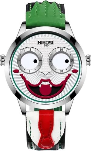 Quartz Waterproof Fashion Joker Wristwatch Gosasa Unisex Watches Creative Design Clown Dial Leather Strap relevance genetically afield Sport 