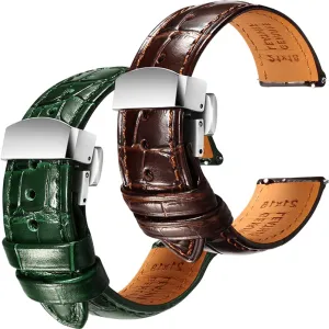 Quick-Release Alligator Grain Embossed Watch Straps - Set of 2, 20mm REZERO Brown/Green eclipse quarry figural reconcile farce anarchist Handmade 