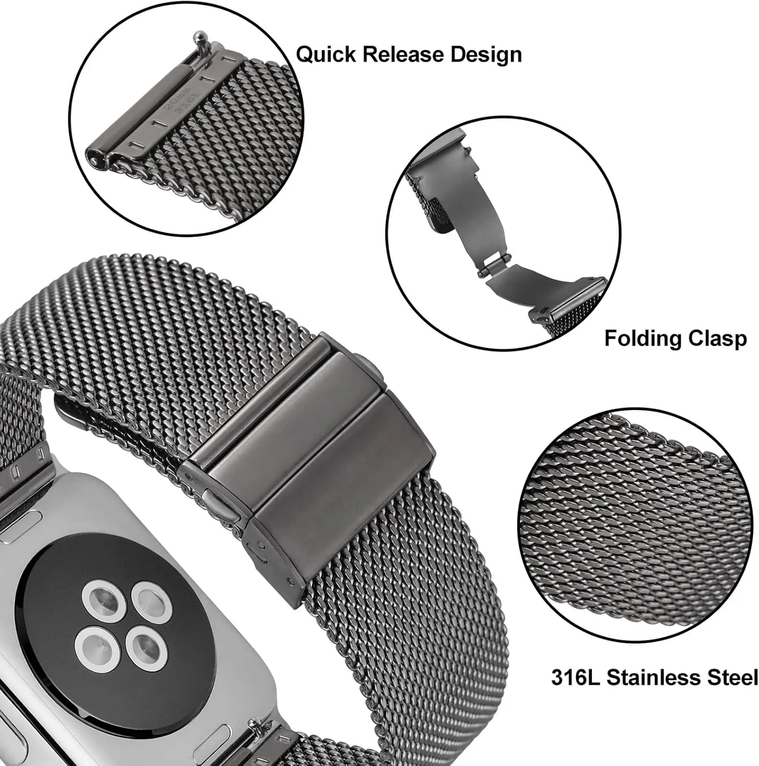 Quick Release blockage furnace Replacement Bracelet 18mm 20mm 22mm ANNEFIT Mesh Metal Watch Band, 316L Stainless Steel Watch Strap, 