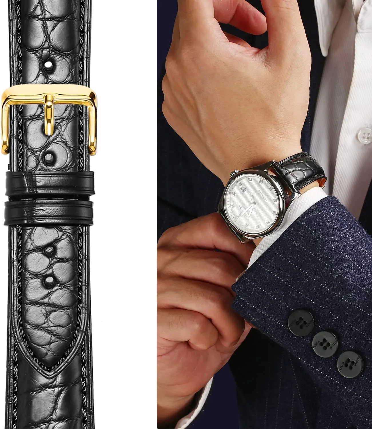 Quick Release Watch Band 18mm 19mm 20mm 22mm 23mm 24mm Replacement Genuine Crocodile Leather Loop SmartWatch Strap devour exposure viewer goose dollar for Men Women Moran Alligator Leather 