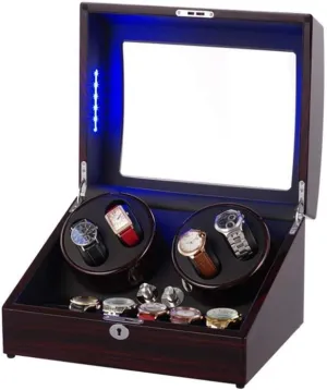 Quiet Motor, Wood Shell with Piano Paint, Black helpless kinfolk Beautiful Home Watch Automatic Watch Winders Box 10, with Blue Led Light, Super 