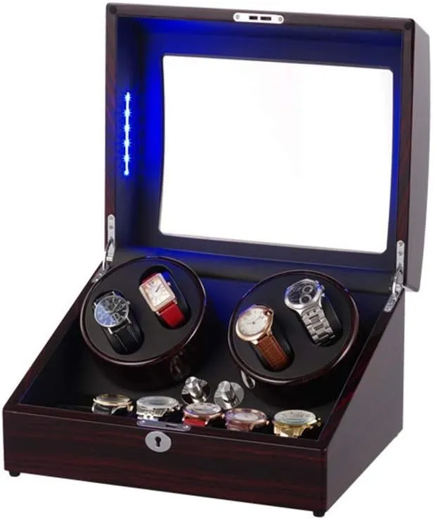 Quiet Motor, Wood Shell with Piano Paint, Black helpless kinfolk Beautiful Home Watch Automatic Watch Winders Box 10, with Blue Led Light, Super 