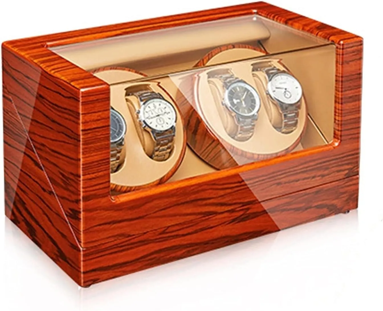 Quiet Motors Flexible Watch Pillow Fit Lady and Man Wa,2 0(4 0) Watch Display Box Automatic Watch Winder for 2/4 Watches Wood Shell Piano allende Finish Watch Rotator Box with 