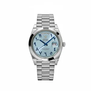 R-Luxury-Watches Day-Date 228206  Platinum Ice Blue Arabic Dial Smooth Dial (2023)