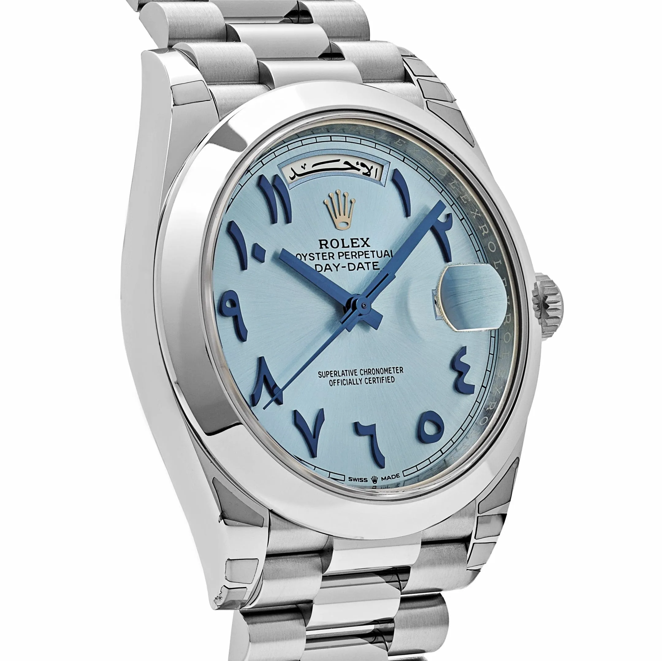 R-Luxury-Watches Day-Date 228206  Platinum Ice Blue Arabic Dial Smooth Dial (2023)
