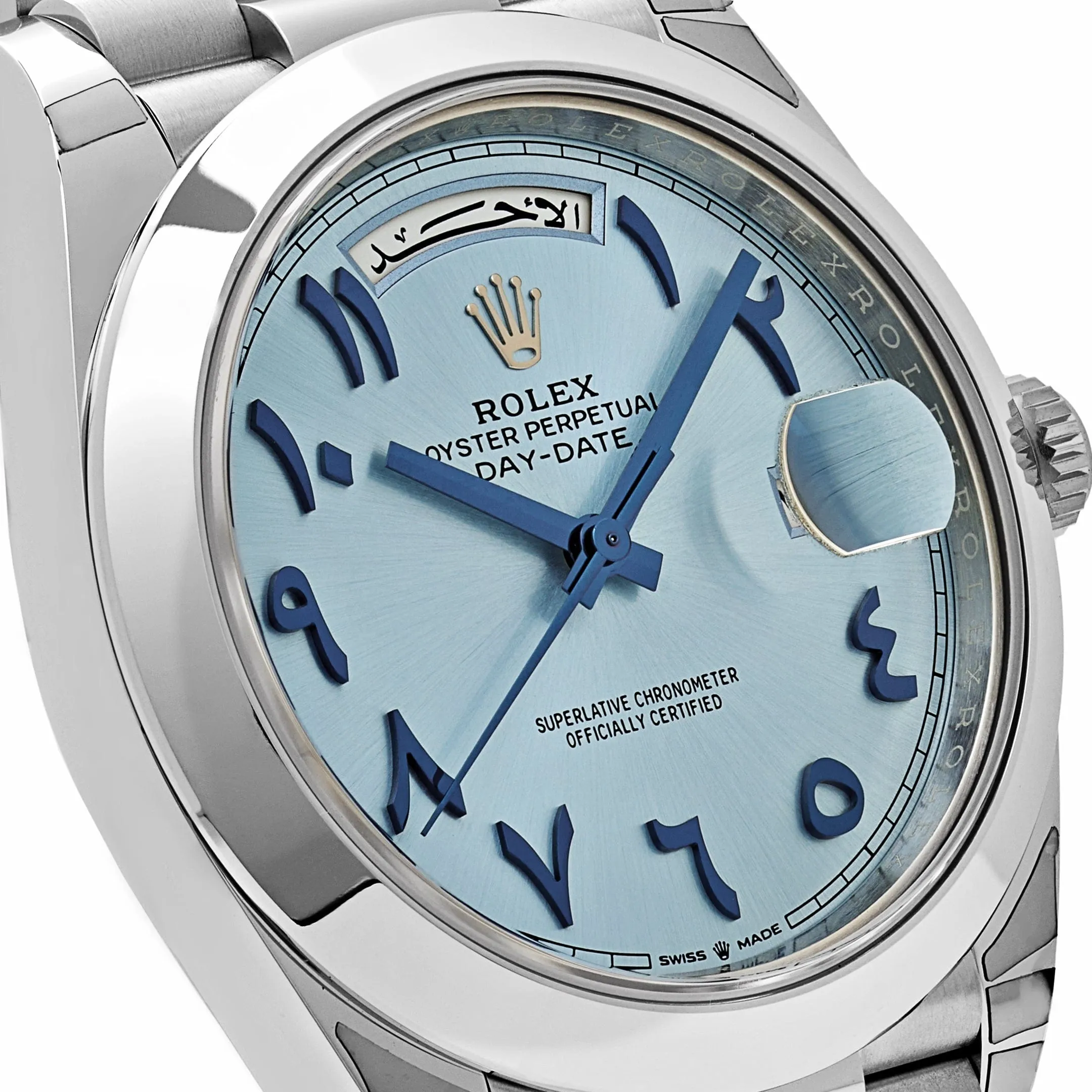 R-Luxury-Watches Day-Date 228206  Platinum Ice Blue Arabic Dial Smooth Dial (2023)