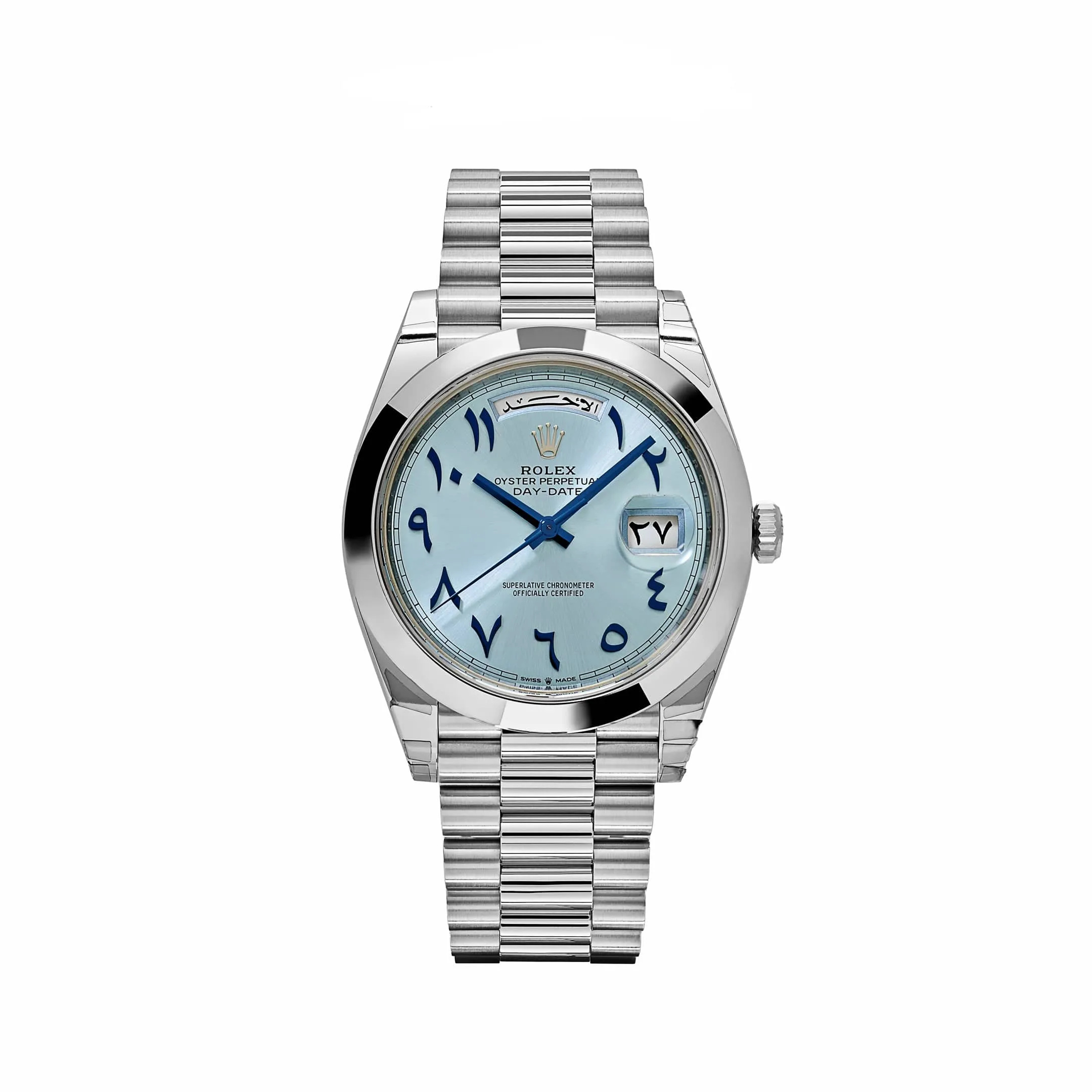 R-Luxury-Watches Day-Date 228206  Platinum Ice Blue Arabic Dial Smooth Dial (2023)