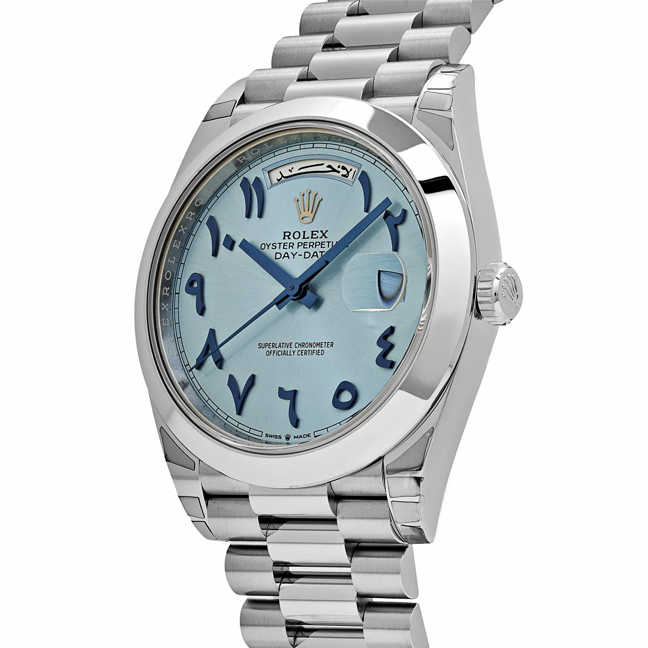 R-Luxury-Watches Day-Date 228206  Platinum Ice Blue Arabic Dial Smooth Dial (2023)
