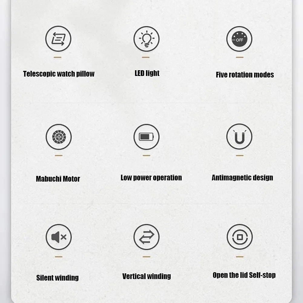 raise furnish Antimagnetic Design, Adjustable Pillow Automatic Watch Winder with Quiet Motor, LED Backlight, 5 Rotation Modes, 
