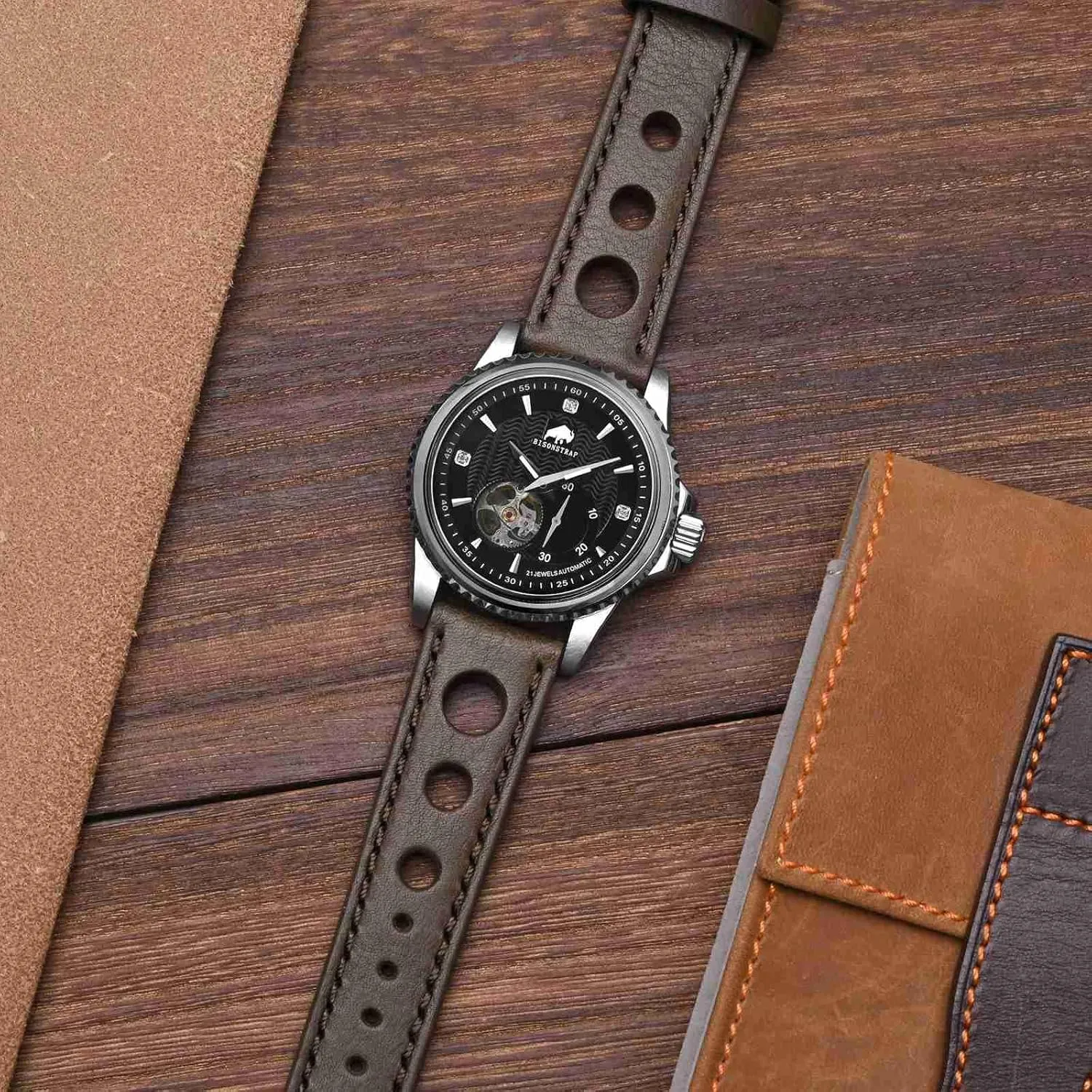 Rally Watch Bands, compress Leather Watch Straps for Men, 18mm, 20mm, 22mm BISONSTRAP 