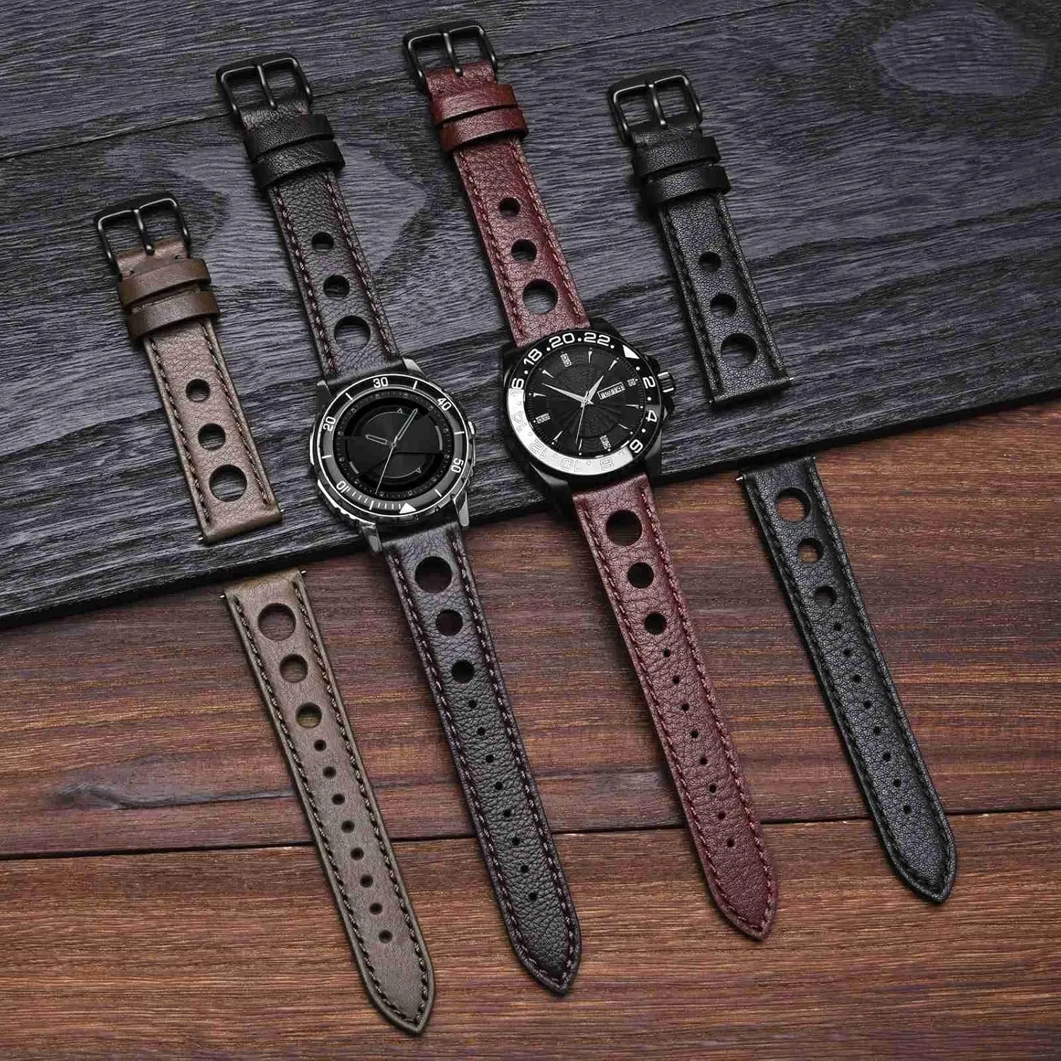 Rally Watch Bands, compress Leather Watch Straps for Men, 18mm, 20mm, 22mm BISONSTRAP 