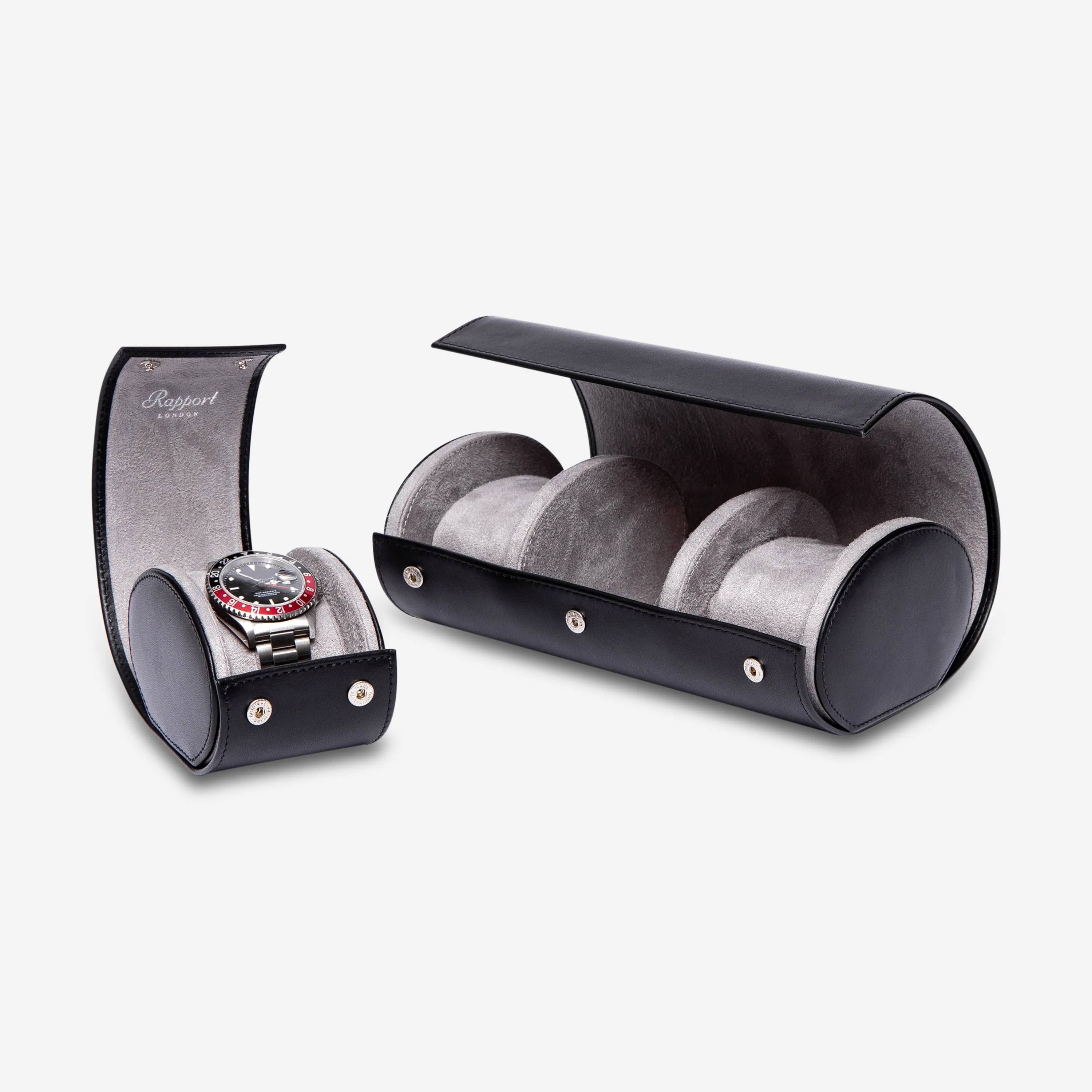 Rapport Hyde Park Black Leather Three Watch Roll D281