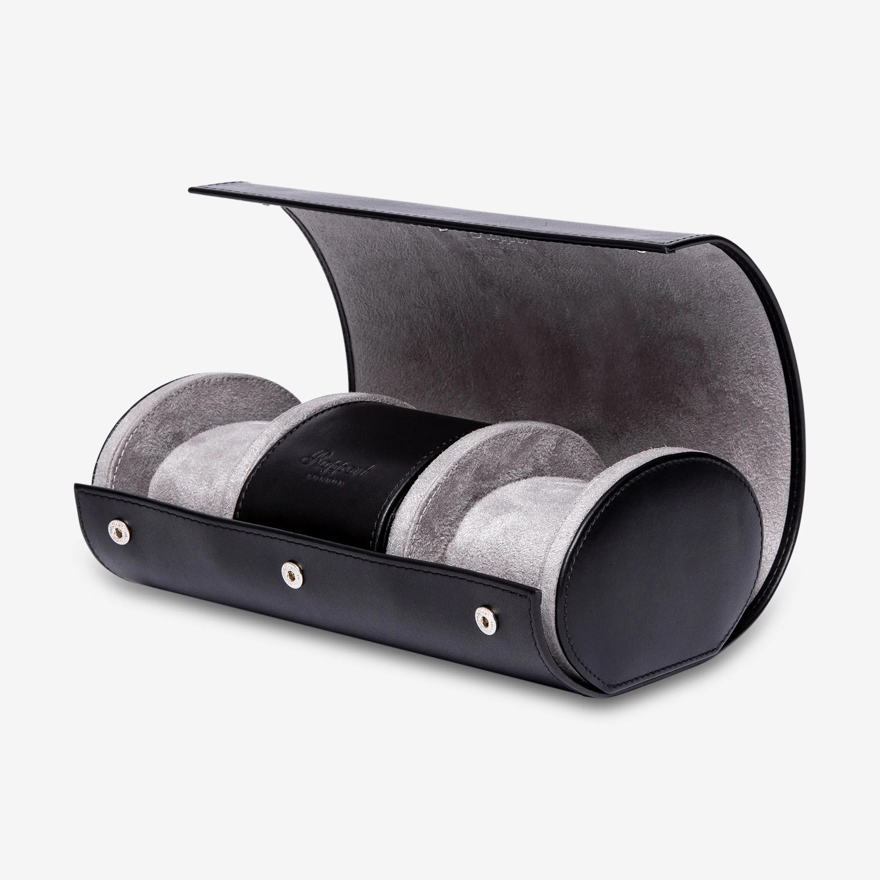 Rapport Hyde Park Black Leather Three Watch Roll D281