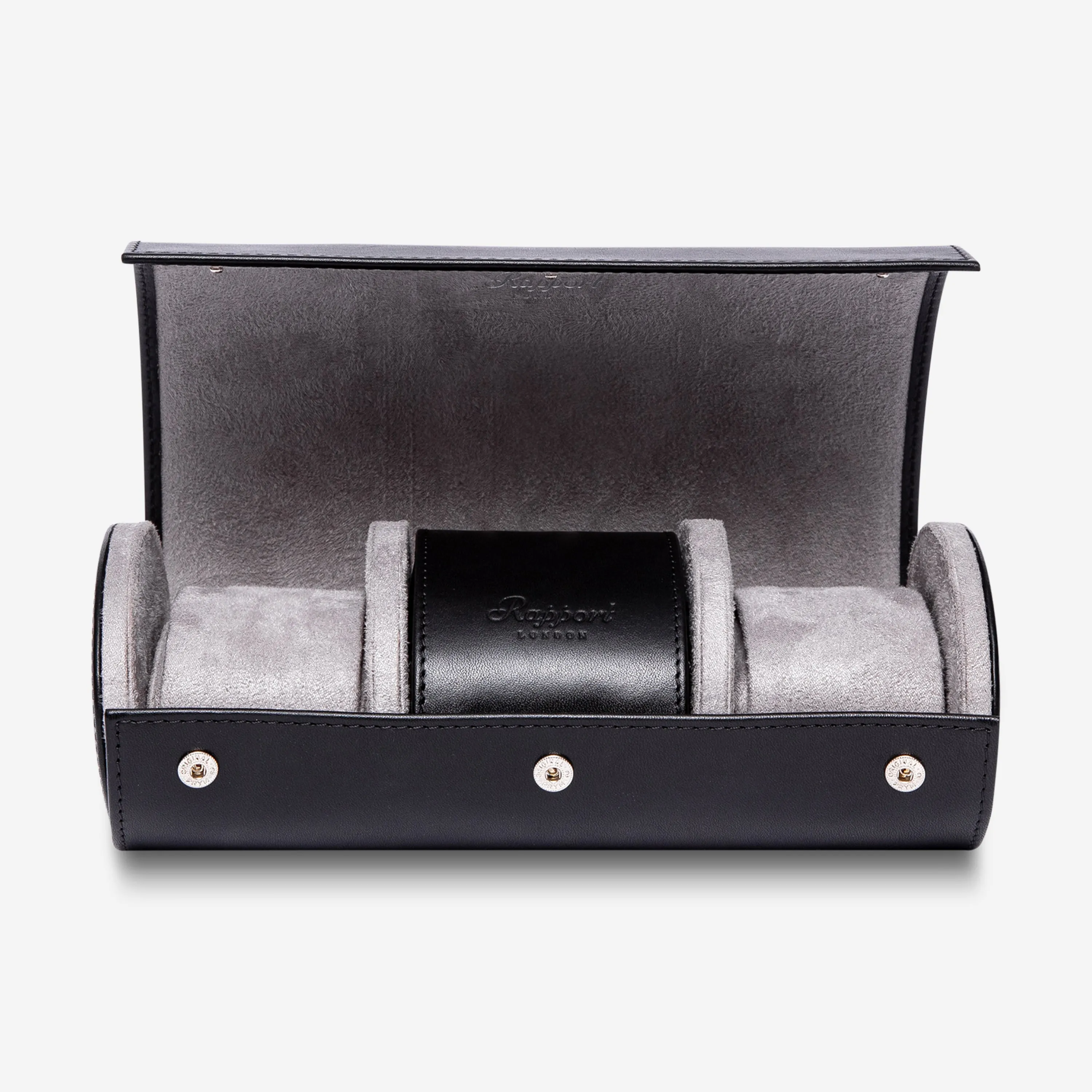 Rapport Hyde Park Black Leather Three Watch Roll D281