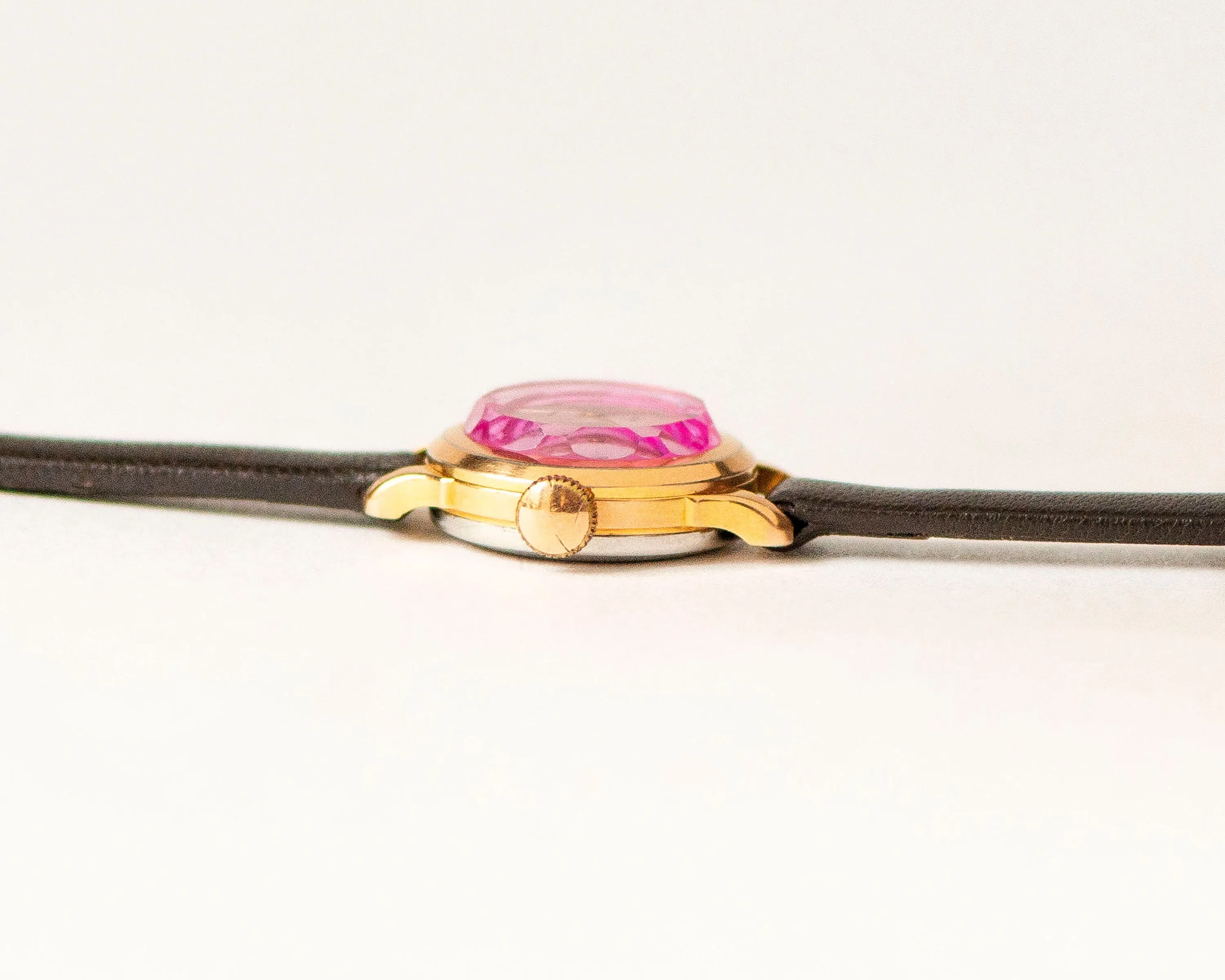Rare women wristwatch Seagull gold plated, pink angular cover chic watch jewelry gift, micro watch small wrist, new premium leather strap