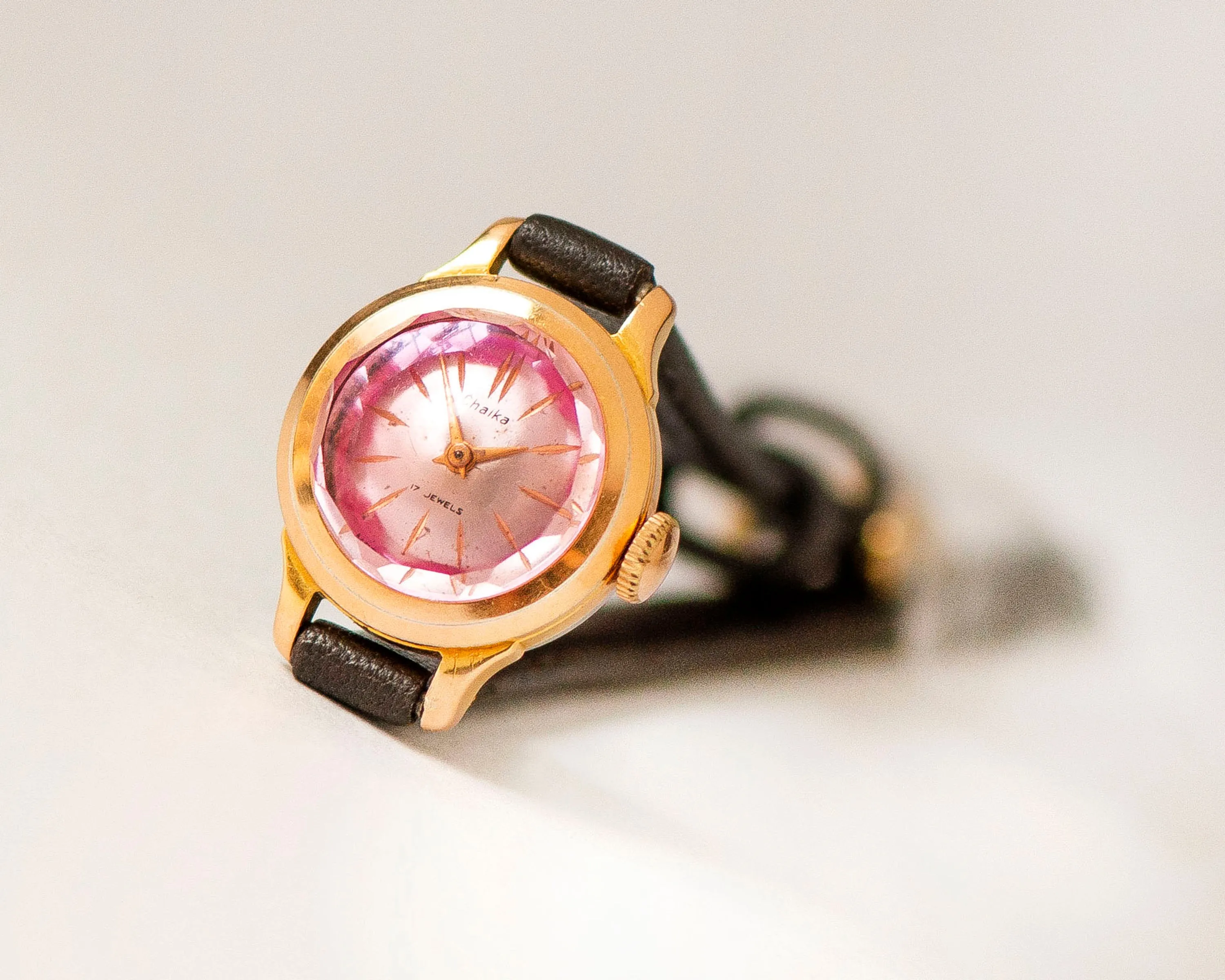 Rare women wristwatch Seagull gold plated, pink angular cover chic watch jewelry gift, micro watch small wrist, new premium leather strap