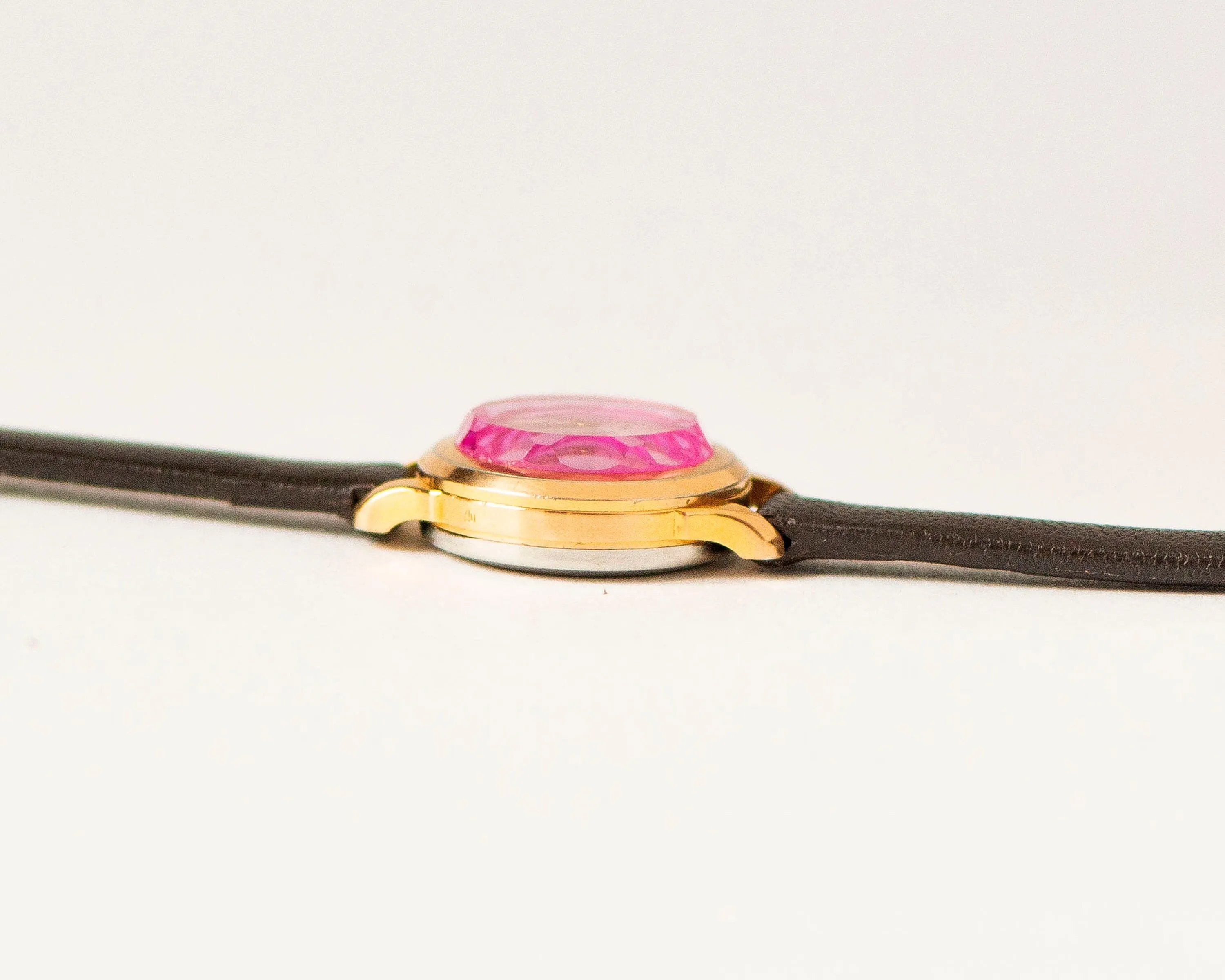 Rare women wristwatch Seagull gold plated, pink angular cover chic watch jewelry gift, micro watch small wrist, new premium leather strap