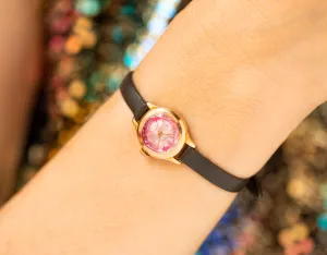 Rare women wristwatch Seagull gold plated, pink angular cover chic watch jewelry gift, micro watch small wrist, new premium leather strap