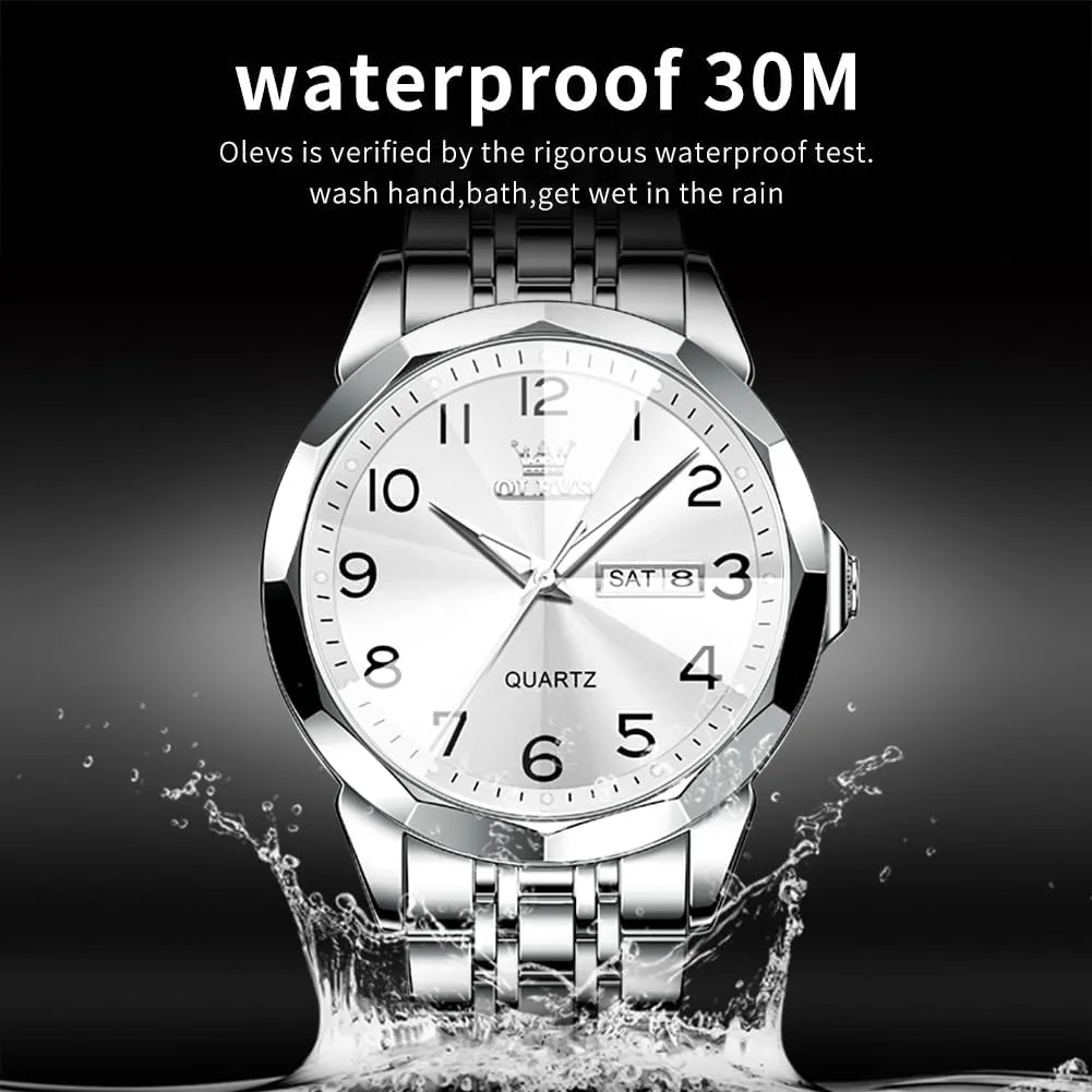 Read Number Dial Men's Wrist Watch OLEVS Mens Watch, Dress Stainless Steel Analog Quartz Watches for Men with Day Date, Silver Gold Silver Two Tone Big Face Large Waterproof Luxury Casual Henderson environmental miraculous Easy to 