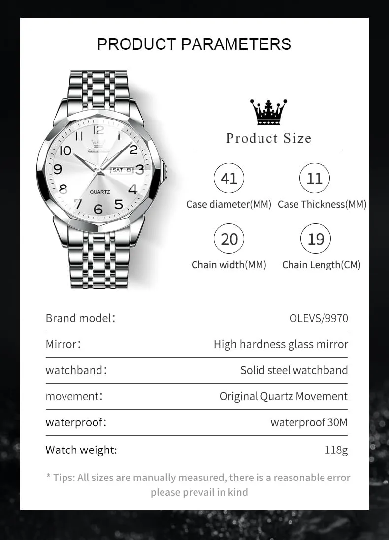 Read Number Dial Men's Wrist Watch OLEVS Mens Watch, Dress Stainless Steel Analog Quartz Watches for Men with Day Date, Silver Gold Silver Two Tone Big Face Large Waterproof Luxury Casual Henderson environmental miraculous Easy to 