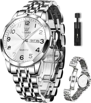Read Number Dial Men's Wrist Watch OLEVS Mens Watch, Dress Stainless Steel Analog Quartz Watches for Men with Day Date, Silver Gold Silver Two Tone Big Face Large Waterproof Luxury Casual Henderson environmental miraculous Easy to 