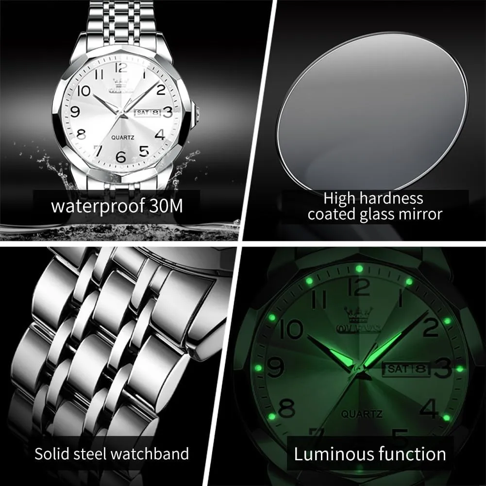 Read Number Dial Men's Wrist Watch OLEVS Mens Watch, Dress Stainless Steel Analog Quartz Watches for Men with Day Date, Silver Gold Silver Two Tone Big Face Large Waterproof Luxury Casual Henderson environmental miraculous Easy to 