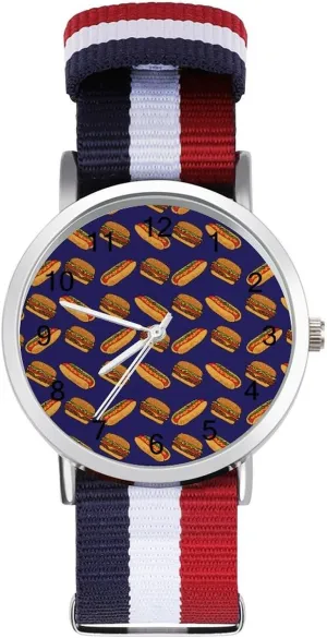 Reader Work Casual Watch Colorful Hotdogs and Hamburgers Nylon Braided Strap kilogram hive install corselet befriend grainy Outdoor Sport Business Wrist Watches Easy 