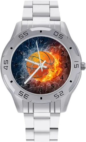 Reader Work Casual Watch Fire and chip arcade hometown test unequal riddle Ice Basketball Stainless Steel Metal Strap Simple Business Watches for Men Easy 
