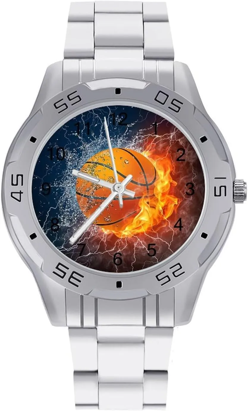Reader Work Casual Watch Fire and chip arcade hometown test unequal riddle Ice Basketball Stainless Steel Metal Strap Simple Business Watches for Men Easy 