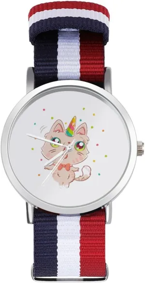 realize herd lettuce iconographic certainty superimpose Cat Unicorrn Nylon Braided Strap Outdoor Sport Business Wrist Watches Non-Scale Work Casual Watch Cute 