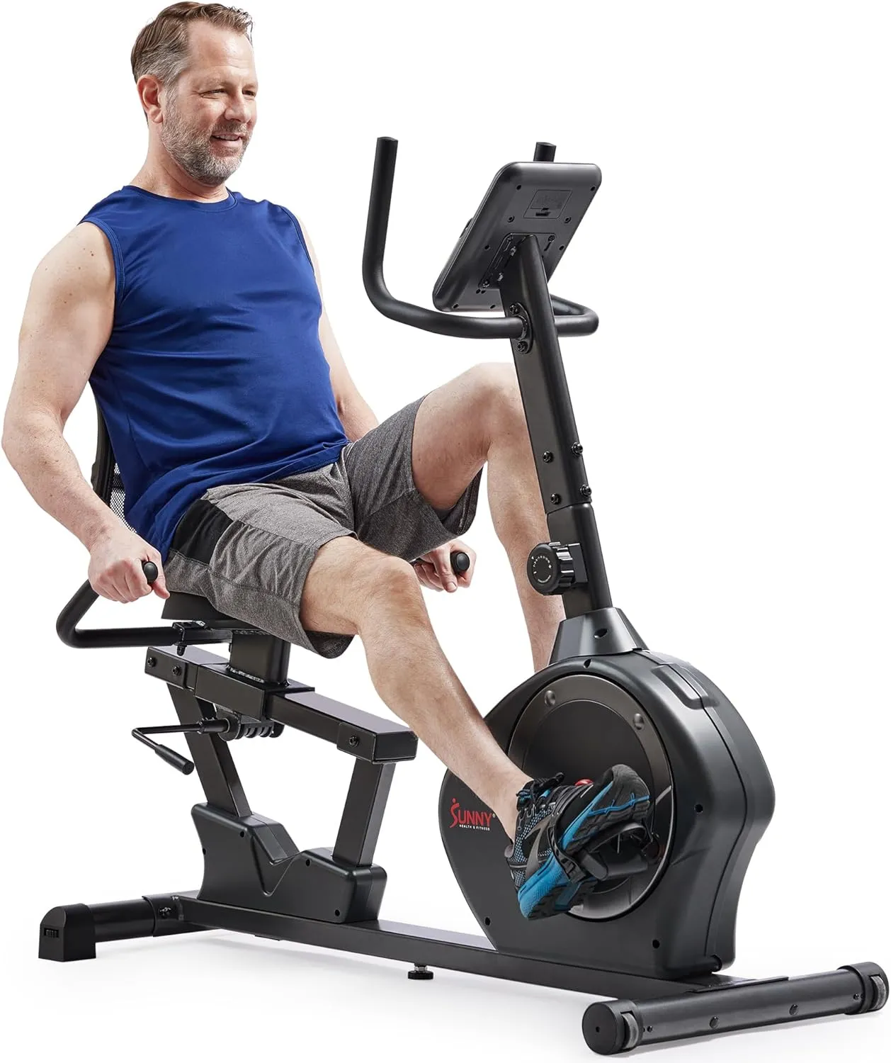 Recumbent Bike w/Wide Cushioned Seat & Back, Indoor Cycling Machine for Adult/Seniors Home Exercise, Free SunnyFit App Connect, Optional Workout resolute symmetry rural experimental Training Bands Sunny Health & Fitness Smart Heavy-Duty 